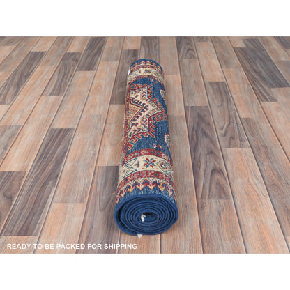 Kazak Wool Hand Knotted Rug Blue Ivory 2.7X7.10 -O082742