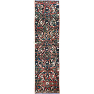 Overdyed & Vintage Wool Hand Knotted Rug Red 2.2x8.7 -O0827