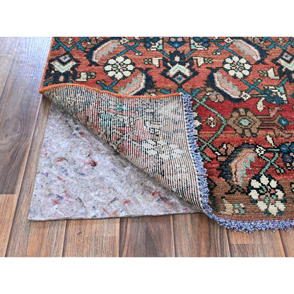 Overdyed & Vintage Wool Hand Knotted Rug Red 2.2x8.7 -O0827