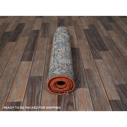 Overdyed & Vintage Wool Hand Knotted Rug Red 2.2x8.7 -O0827