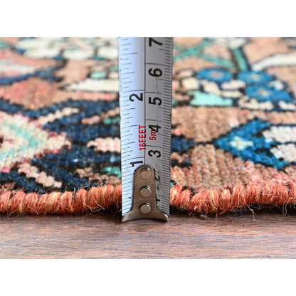 Overdyed & Vintage Wool Hand Knotted Rug Red 2.2x8.7 -O0827