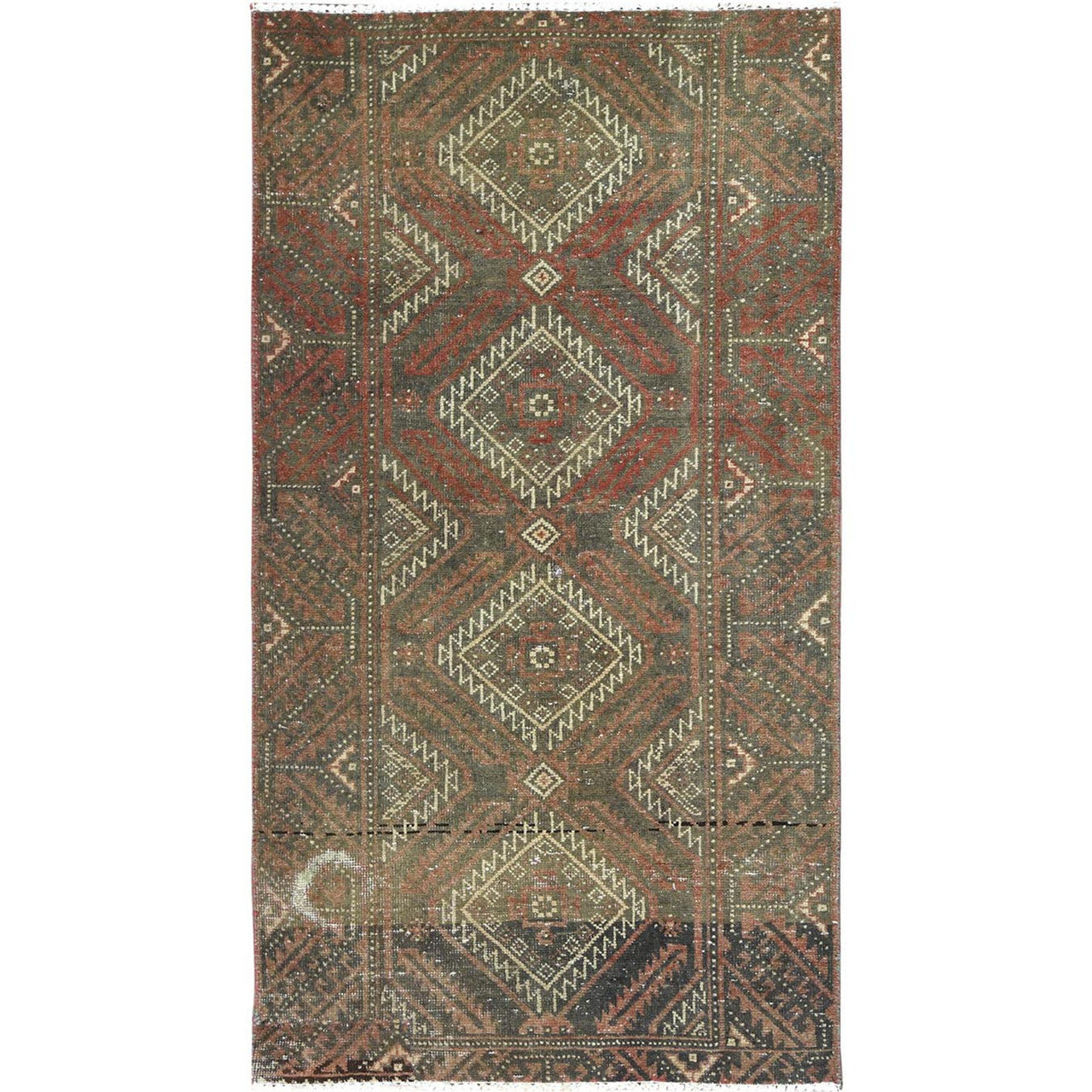 Overdyed & Vintage Wool Hand Knotted Rug Brown Brown 3.0X5.5 -O082806