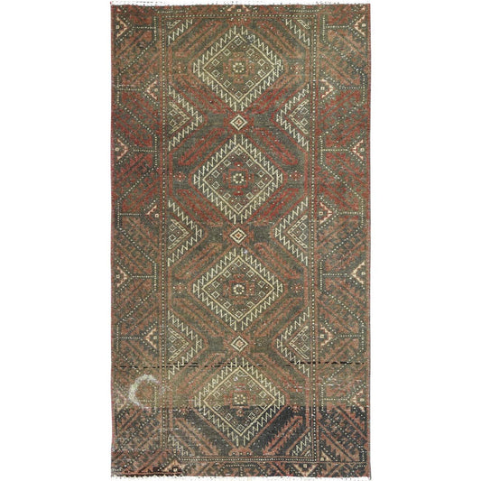 Overdyed & Vintage Wool Hand Knotted Rug Brown Brown 3.0X5.5 -O082806