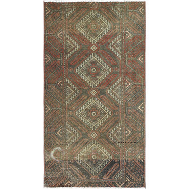 Overdyed & Vintage Wool Hand Knotted Rug Brown Brown 3.0X5.5 -O082806