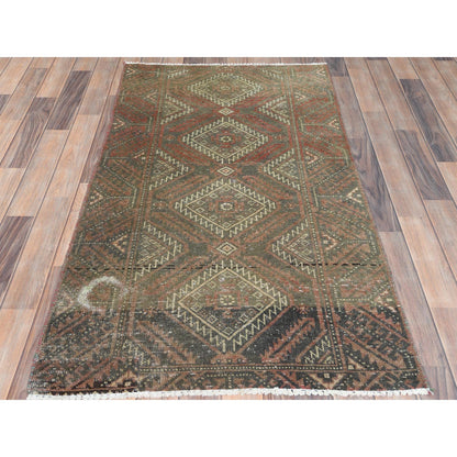 Overdyed & Vintage Wool Hand Knotted Rug Brown Brown 3.0X5.5 -O082806