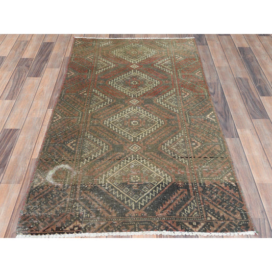 Overdyed & Vintage Wool Hand Knotted Rug Brown Brown 3.0X5.5 -O082806