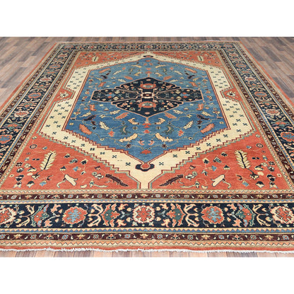 Heriz Wool Hand Knotted Rug Orange Navy Blue 9.0X11.3 -O082821