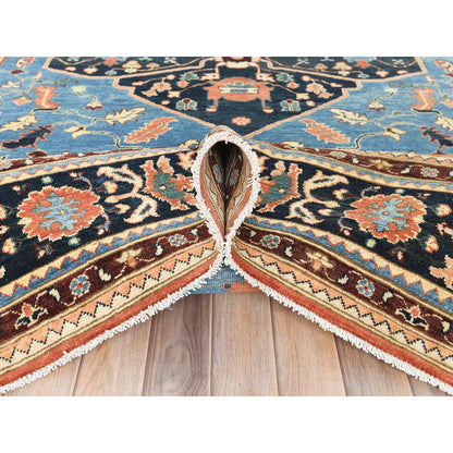 Heriz Wool Hand Knotted Rug Orange Navy Blue 9.0X11.3 -O082821