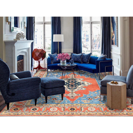 Heriz Wool Hand Knotted Rug Blue Red 9.1X11.8 -O082824