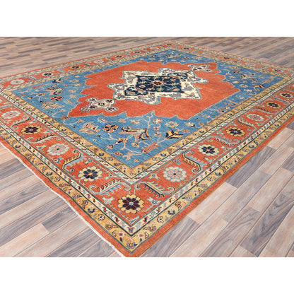Heriz Wool Hand Knotted Rug Blue Red 9.1X11.8 -O082824