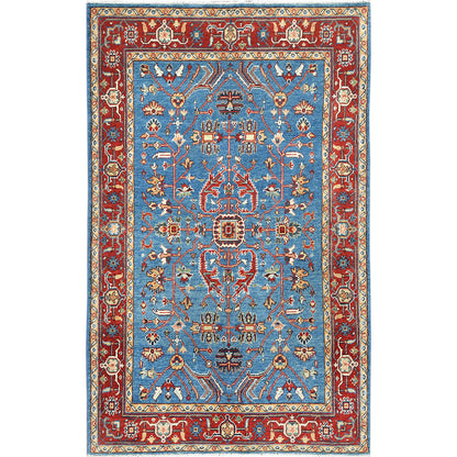 Heriz Wool Hand Knotted Rug Blue Red 3.10X6.1 -O082827