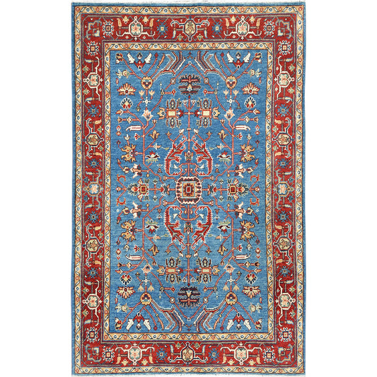 Heriz Wool Hand Knotted Rug Blue Red 3.10X6.1 -O082827