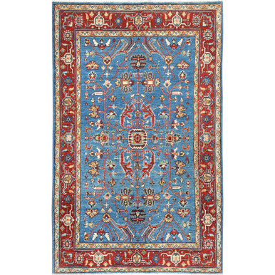 Heriz Wool Hand Knotted Rug Blue Red 3.10X6.1 -O082827