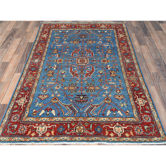 Heriz Wool Hand Knotted Rug Blue Red 3.10X6.1 -O082827