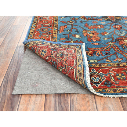 Heriz Wool Hand Knotted Rug Blue Red 4.0X5.10 -O082828