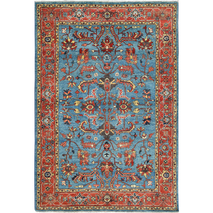 Heriz Wool Hand Knotted Rug Blue Red 4.0X5.9 -O082830