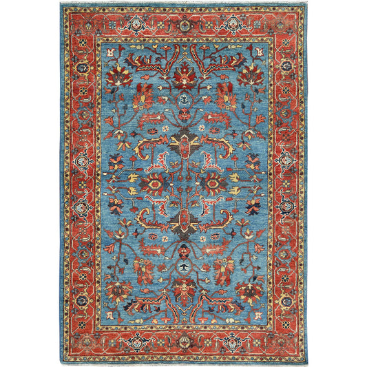 Heriz Wool Hand Knotted Rug Blue Red 4.0X5.9 -O082830