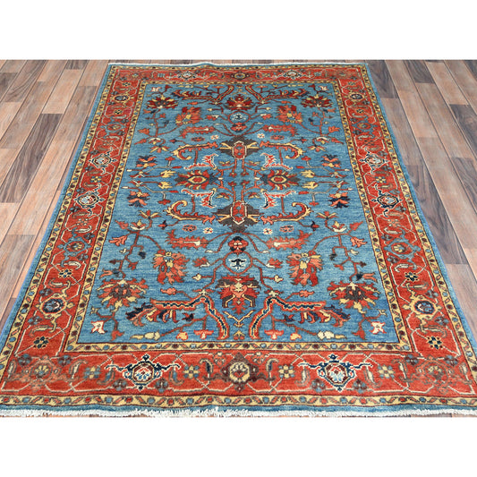Heriz Wool Hand Knotted Rug Blue Red 4.0X5.9 -O082830