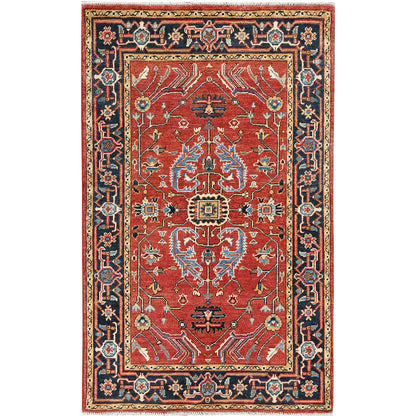 Heriz Wool Hand Knotted Rug Red Navy Blue 3.1X4.9 -O082844