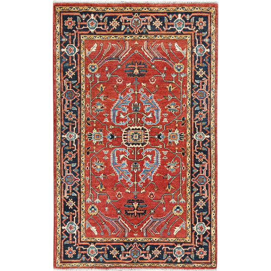 Heriz Wool Hand Knotted Rug Red Navy Blue 3.1X4.9 -O082844