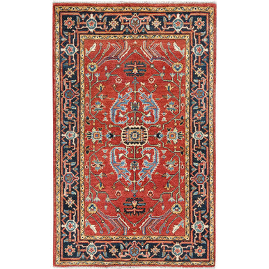 Heriz Wool Hand Knotted Rug Red Navy Blue 3.1X4.9 -O082844