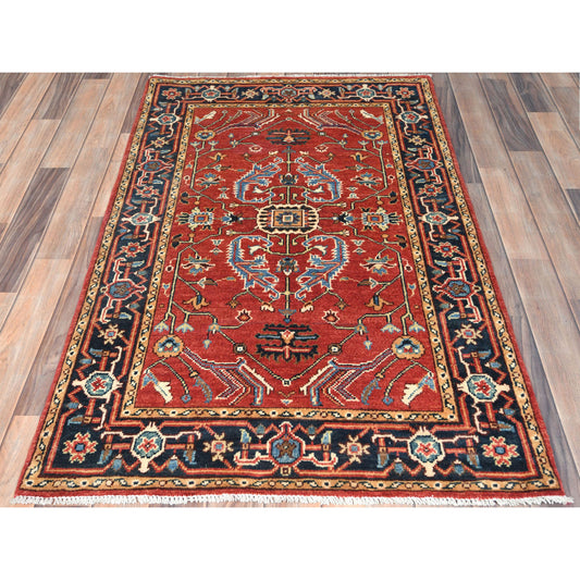 Heriz Wool Hand Knotted Rug Red Navy Blue 3.1X4.9 -O082844
