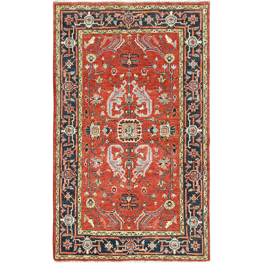 Heriz Wool Hand Knotted Rug Red Navy Blue 3.0X4.10 -O082846