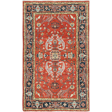 Heriz Wool Hand Knotted Rug Red Navy Blue 3.0X4.10 -O082846