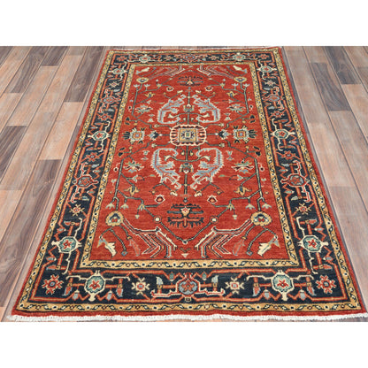 Heriz Wool Hand Knotted Rug Red Navy Blue 3.0X4.10 -O082846