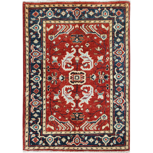 Heriz Wool Hand Knotted Rug Red Navy Blue 2.0X2.10 -O082860