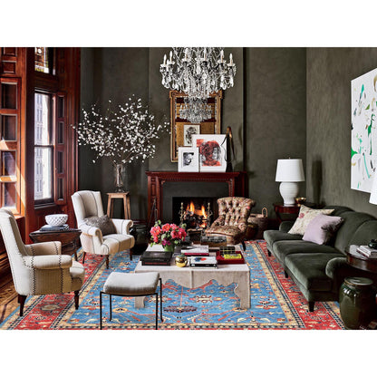 Heriz Wool Hand Knotted Rug Blue Red 9.10X13.6 -O082879