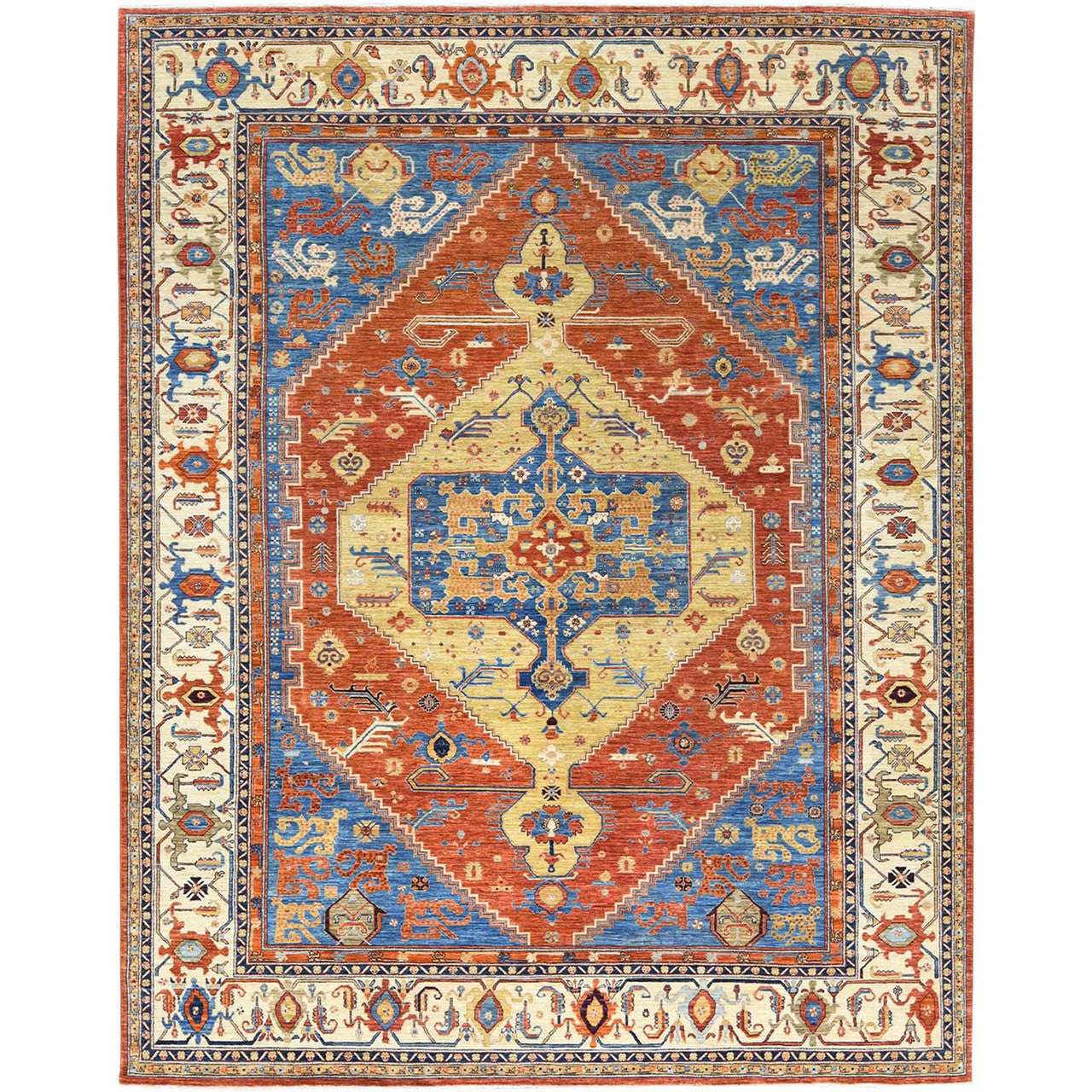 Blue 9'0" x 11'9" Tribal & Geometric Hand knotted Wool Rug - Sku: O082880