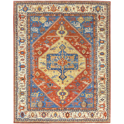 Tribal & Geometric Wool Hand Knotted Rug Blue Beige 9.0X11.9 -O082880