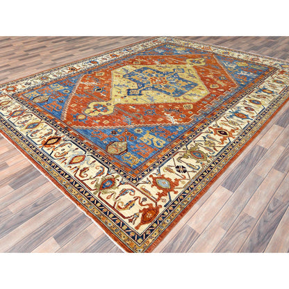 Tribal & Geometric Wool Hand Knotted Rug Blue Beige 9.0X11.9 -O082880