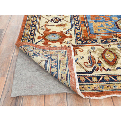 Tribal & Geometric Wool Hand Knotted Rug Blue Beige 9.0X11.9 -O082880