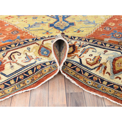 Tribal & Geometric Wool Hand Knotted Rug Blue Beige 9.0X11.9 -O082880