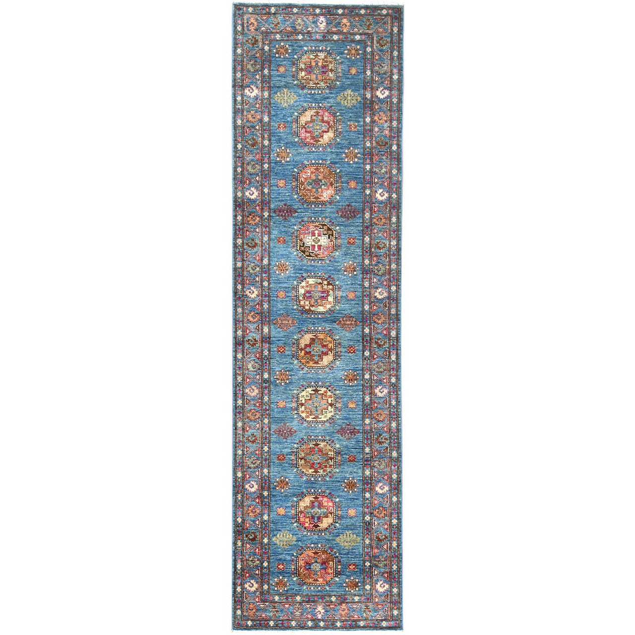Blue 2'7" x 9'9" Kazak Hand knotted Wool Rug - Sku: O082893