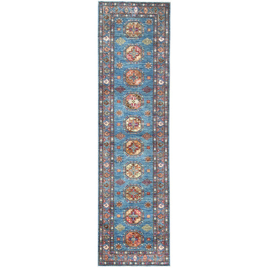 Kazak Wool Hand Knotted Rug Blue Blue 2.7X9.9 -O082893
