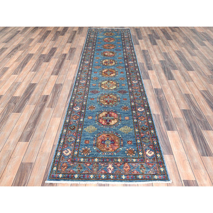 Kazak Wool Hand Knotted Rug Blue Blue 2.7X9.9 -O082893