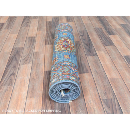 Kazak Wool Hand Knotted Rug Blue Blue 2.7X9.9 -O082893