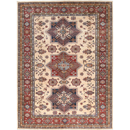 Kazak Wool Hand Knotted Rug Ivory Red 8.10X11.9 -O082899