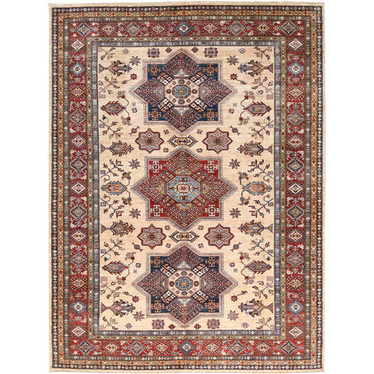 Kazak Wool Hand Knotted Rug Ivory Red 8.10X11.9 -O082899