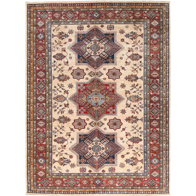 Kazak Wool Hand Knotted Rug Ivory Red 8.10X11.9 -O082899