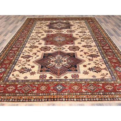 Kazak Wool Hand Knotted Rug Ivory Red 8.10X11.9 -O082899
