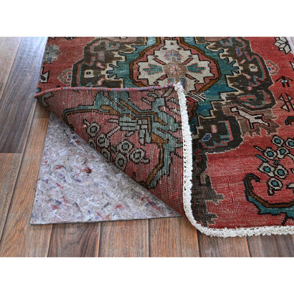Overdyed & Vintage Wool Hand Knotted Rug Red 2.5x9.6 -O0828