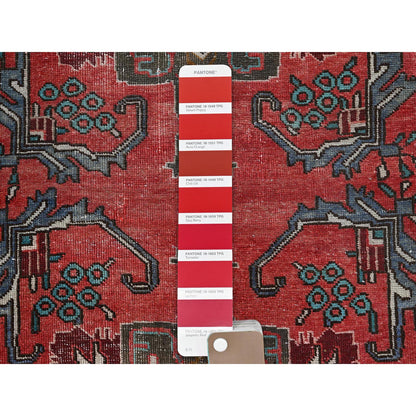 Overdyed & Vintage Wool Hand Knotted Rug Red 2.5x9.6 -O0828