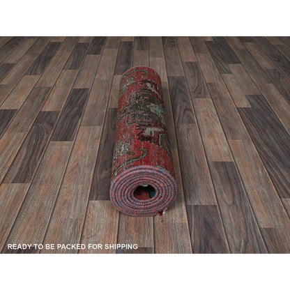Overdyed & Vintage Wool Hand Knotted Rug Red 2.5x9.6 -O0828