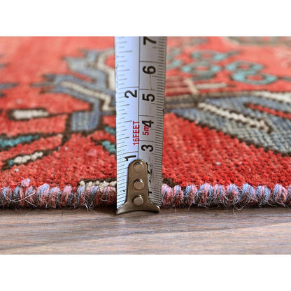 Overdyed & Vintage Wool Hand Knotted Rug Red 2.5x9.6 -O0828