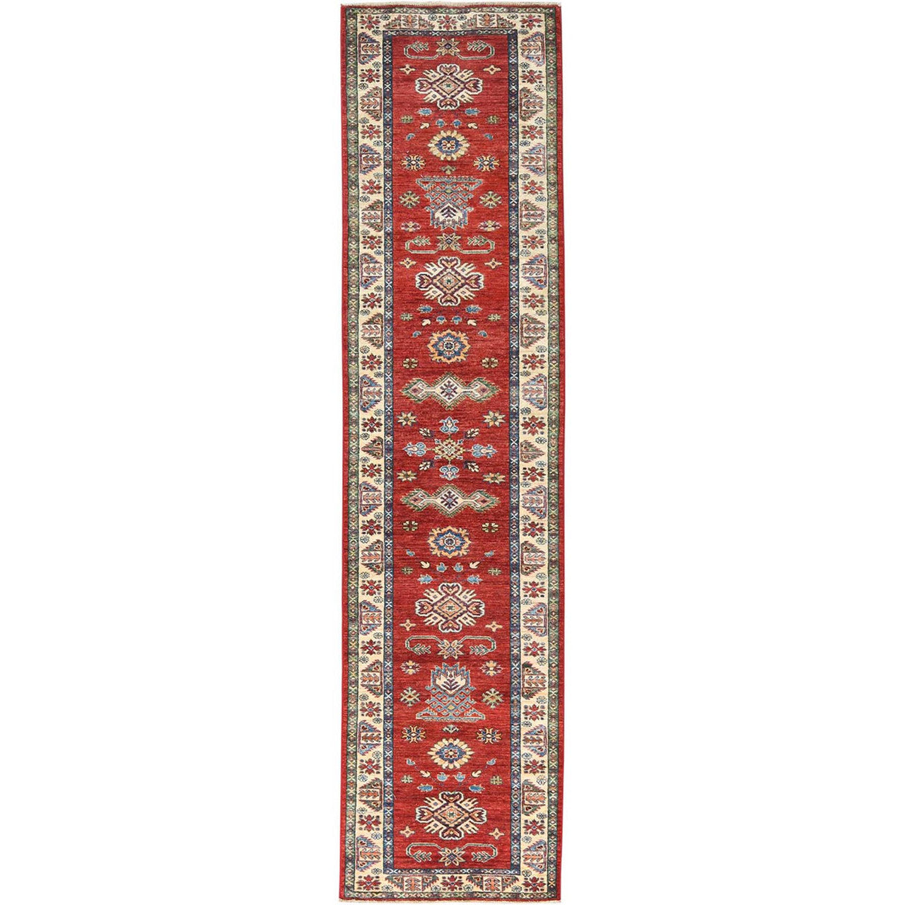 Red 2'10" x 11'7" Kazak Hand knotted Wool Rug - Sku: O082905