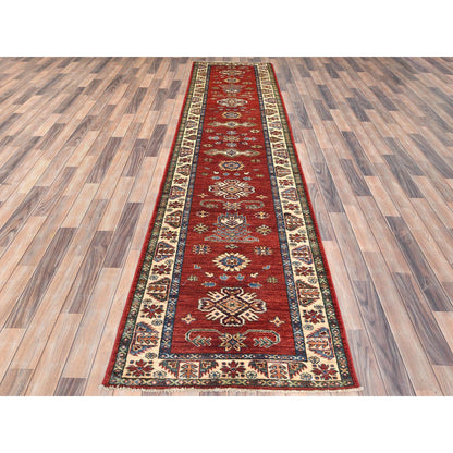 Kazak Wool Hand Knotted Rug Red Ivory 2.10X11.7 -O082905